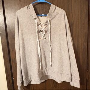 Haute Monde Light Gray Lace-Up Sweatshirt